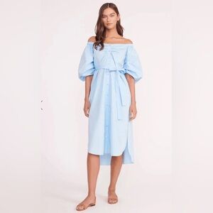 STAUD Light Blue Off-Shoulder Midi Dress